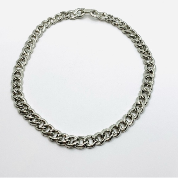 Necklace Vintage Silver Tone Collar 16.5” Chunky Statement - Picture 6 of 12